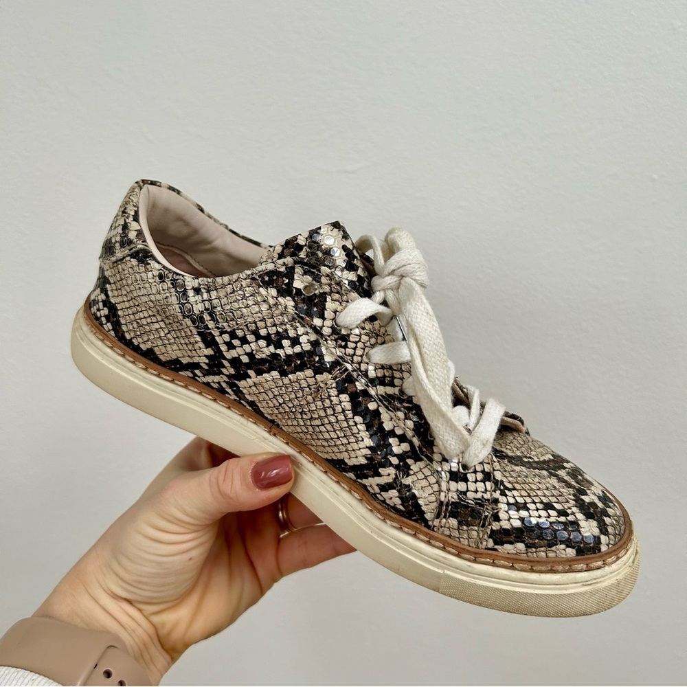 ZARA Snakeskin Leather Sneakers Tan/ Black/ Gray - Picture 1 of 5